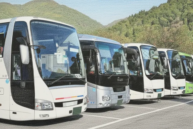 駐車場に駐車された大型バス