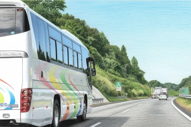 高速道路を走るマイクロバス