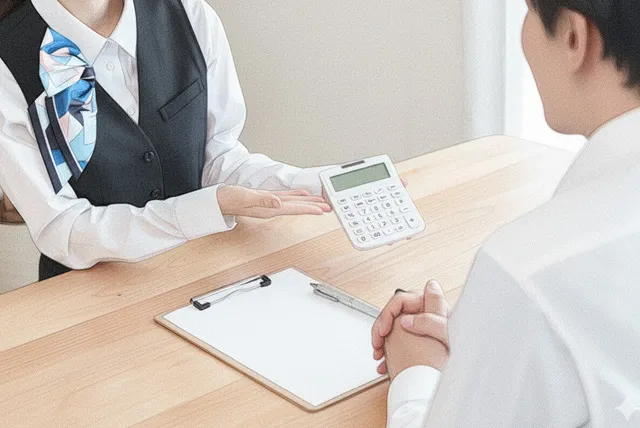 見積を提示する女性