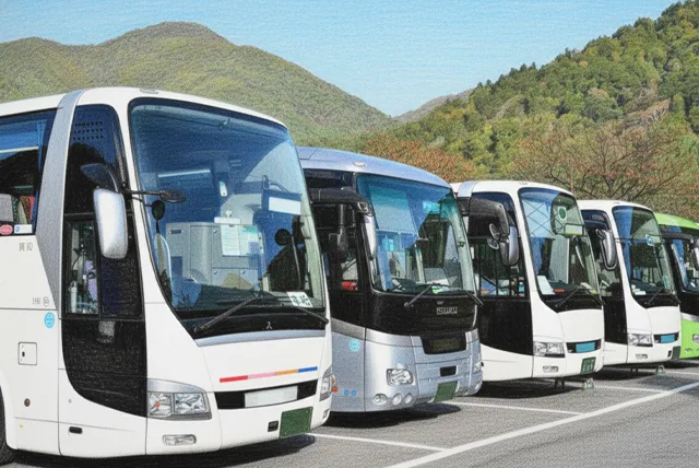 貸切バスの公示運賃制度をイメージした複数のバス