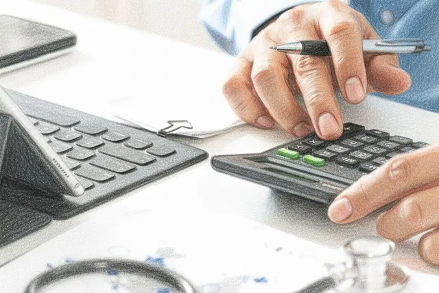 電卓で料金を計算する男性