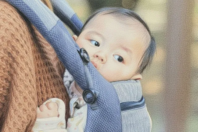 抱っこ紐の中の赤ちゃん