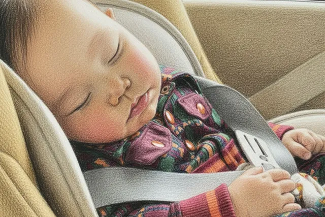 チャイルドシートで眠る赤ちゃん