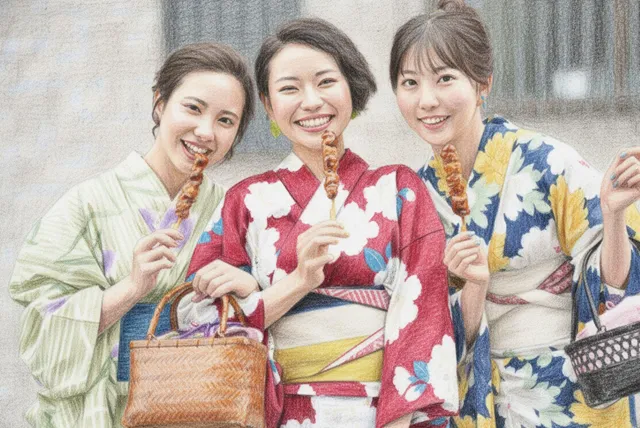 着物姿の三人の女性