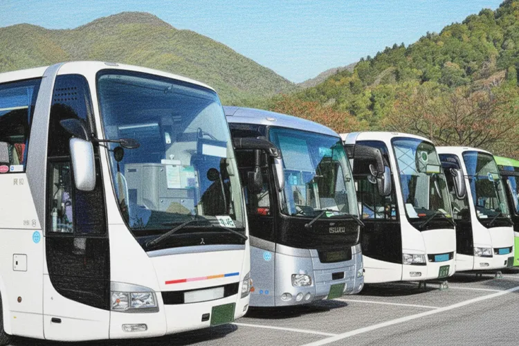 整列する貸切バス