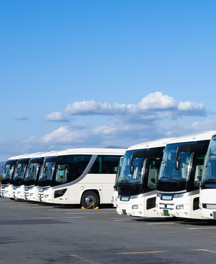 駐車場に整列する貸切バス
